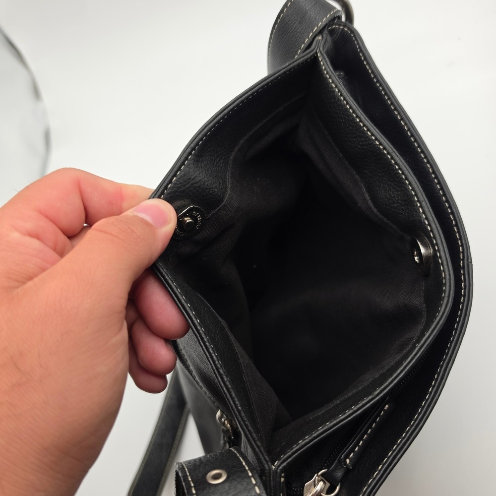 Tig & Co Shoulder Bag Women Medium Black Excellent Leather Contrast Stitch Hobo - Picture 3 of 9